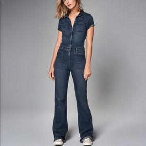 Abercrombie & Fitch Stretch Denim Flare Jumpsuit